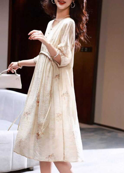 Apricot Print Patchwork Party Long Dress Summer
