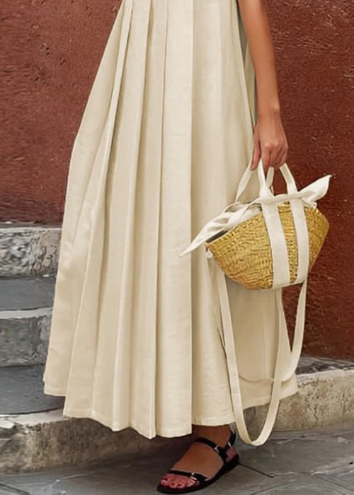 Apricot Ruffled Cotton Long Dress Sleeveless
