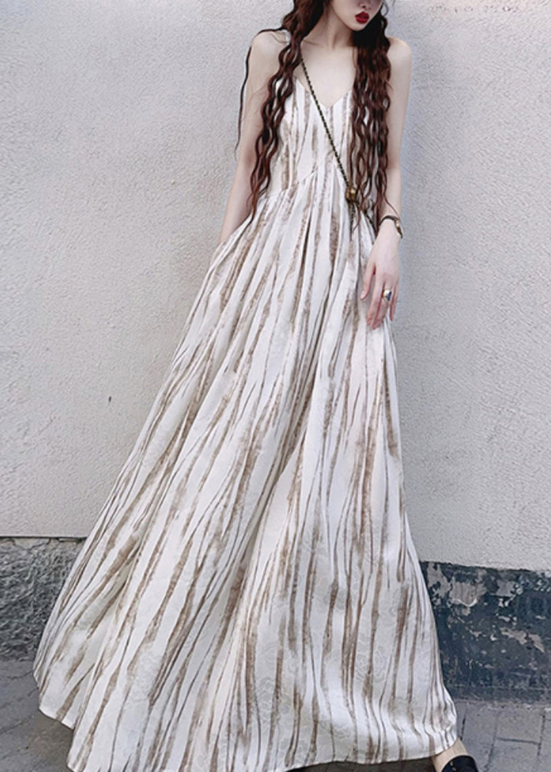 Apricot Striped Exra Large Hem Cotton Vacation Dresses Summer