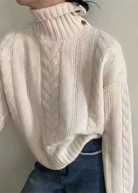Apricot Turtleneck Thick Cable Knit Sweater Spring