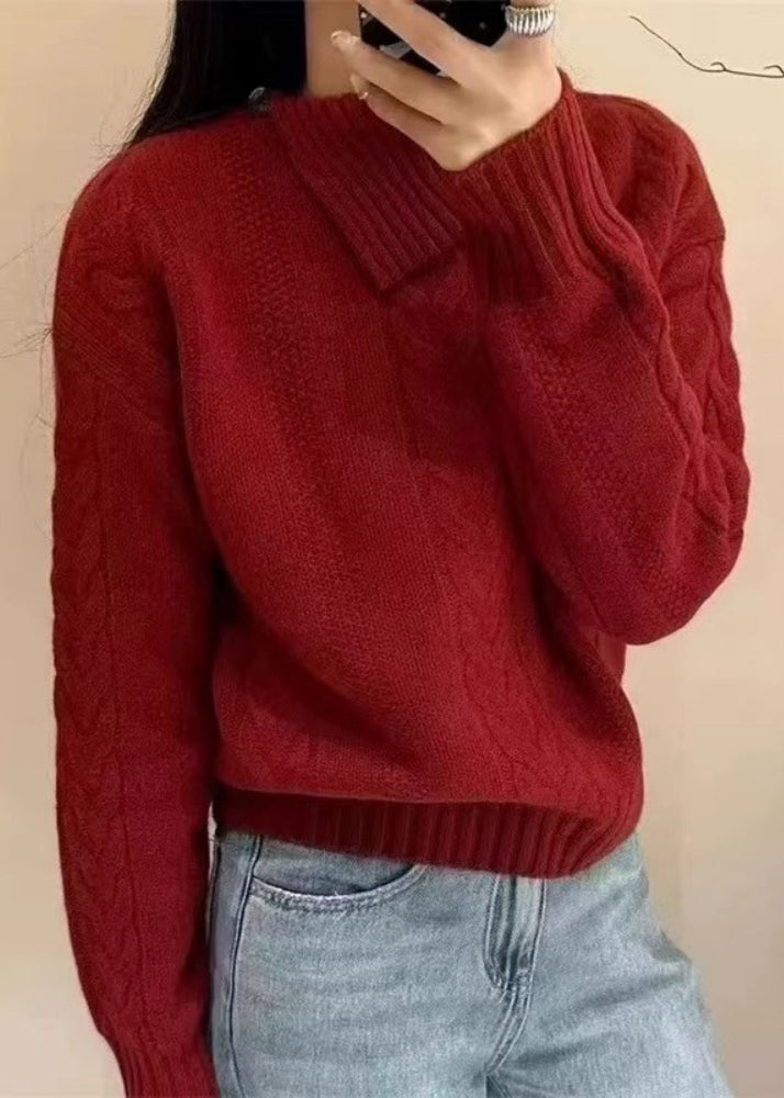 Apricot Turtleneck Thick Cable Knit Sweater Spring