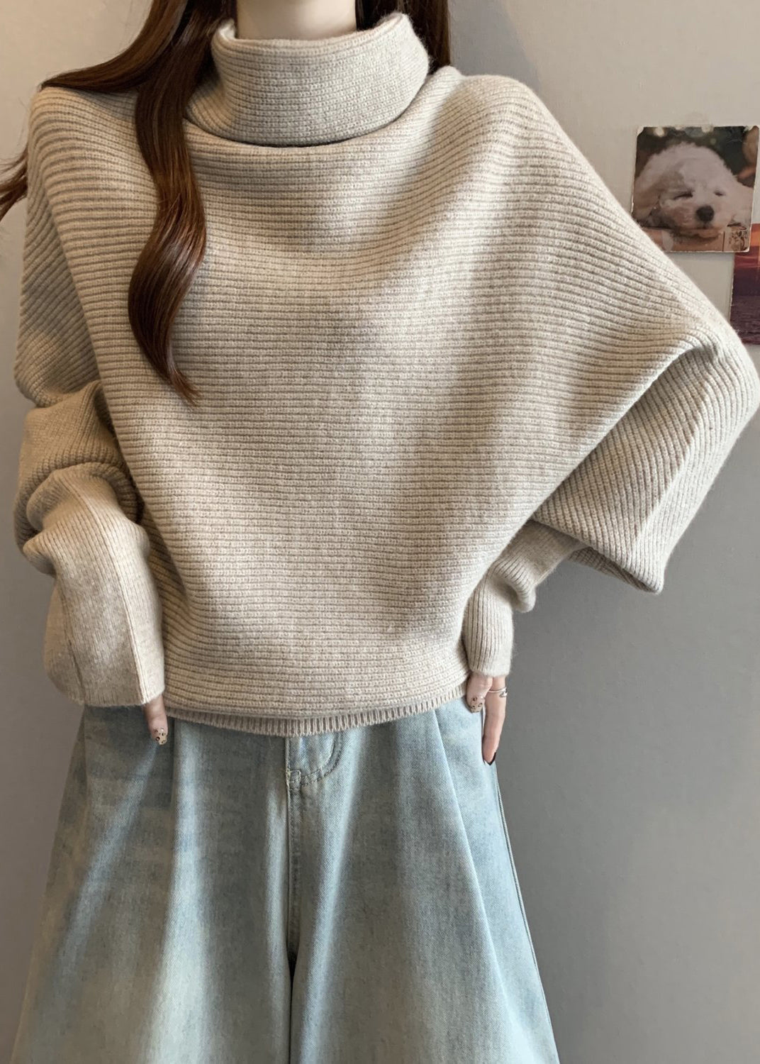 Apricot Turtleneck Thick Knit Sweater Winter