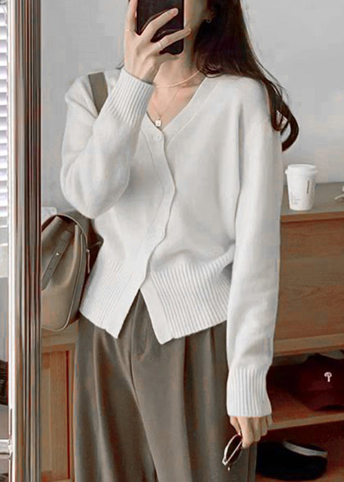 Apricot V Neck Button Patchwork Knit Top Fall