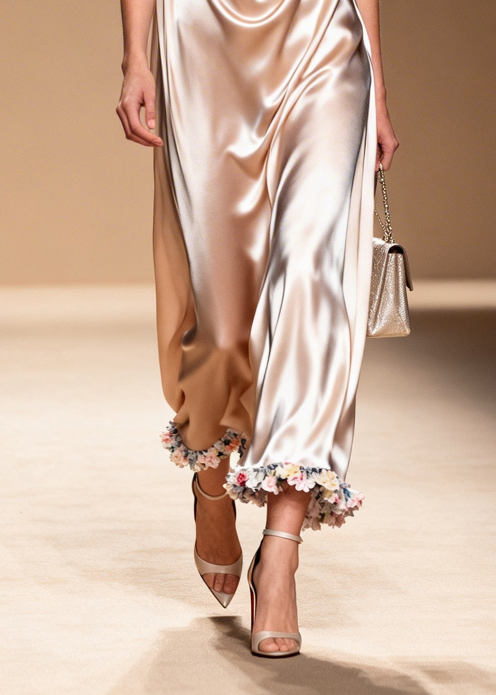 Apricot V Neck Silk Maxi Dress Sleeveless