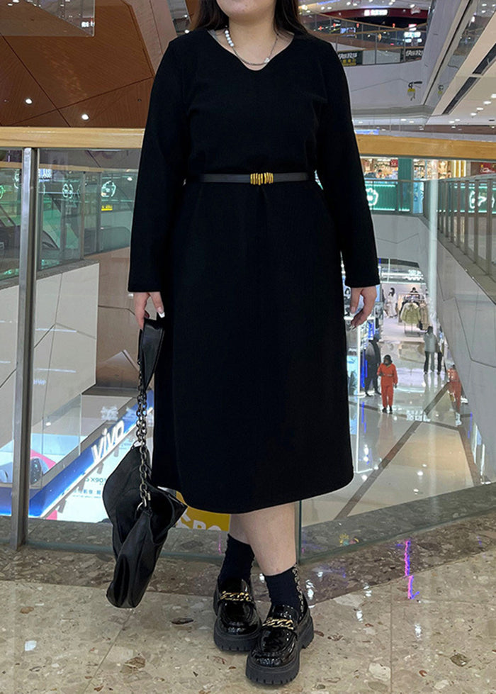 Apricot V Neck Oversized Thick Warm Fleece Mid Dress Fall