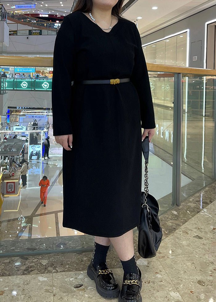 Apricot V Neck Oversized Thick Warm Fleece Mid Dress Fall