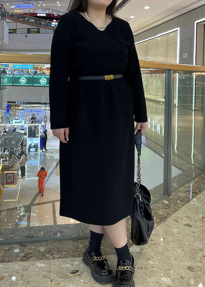 Apricot V Neck Oversized Thick Warm Fleece Mid Dress Fall