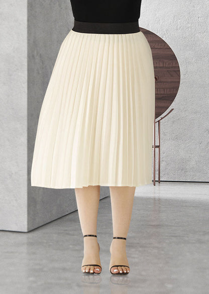 Apricot Wrinkled Elastic Waist Patchwork Chiffon Skirts Summer