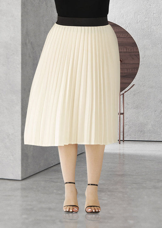 Apricot Wrinkled Elastic Waist Patchwork Chiffon Skirts Summer