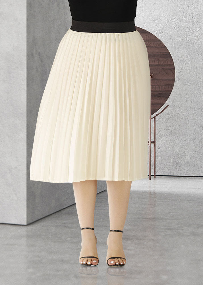 Apricot Wrinkled Elastic Waist Patchwork Chiffon Skirts Summer