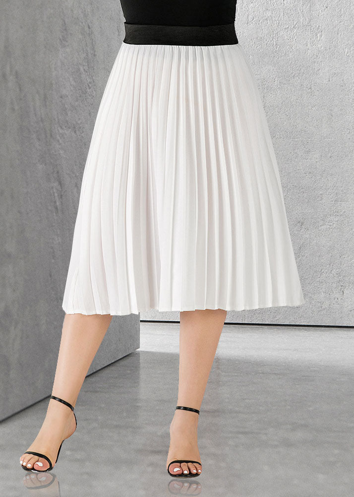 Apricot Wrinkled Elastic Waist Patchwork Chiffon Skirts Summer