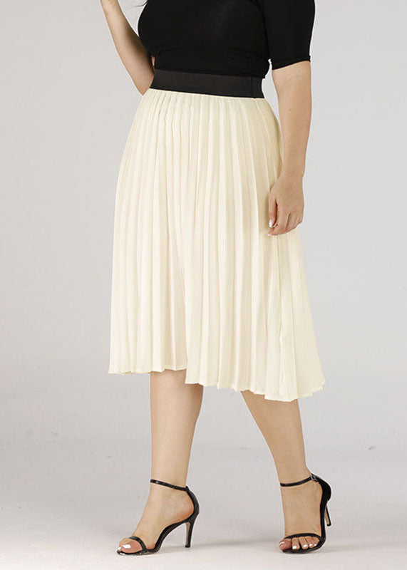 Apricot Wrinkled Elastic Waist Patchwork Chiffon Skirts Summer