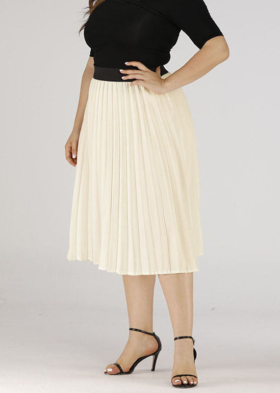 Apricot Wrinkled Elastic Waist Patchwork Chiffon Skirts Summer