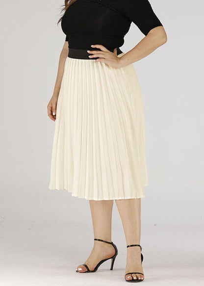 Apricot Wrinkled Elastic Waist Patchwork Chiffon Skirts Summer