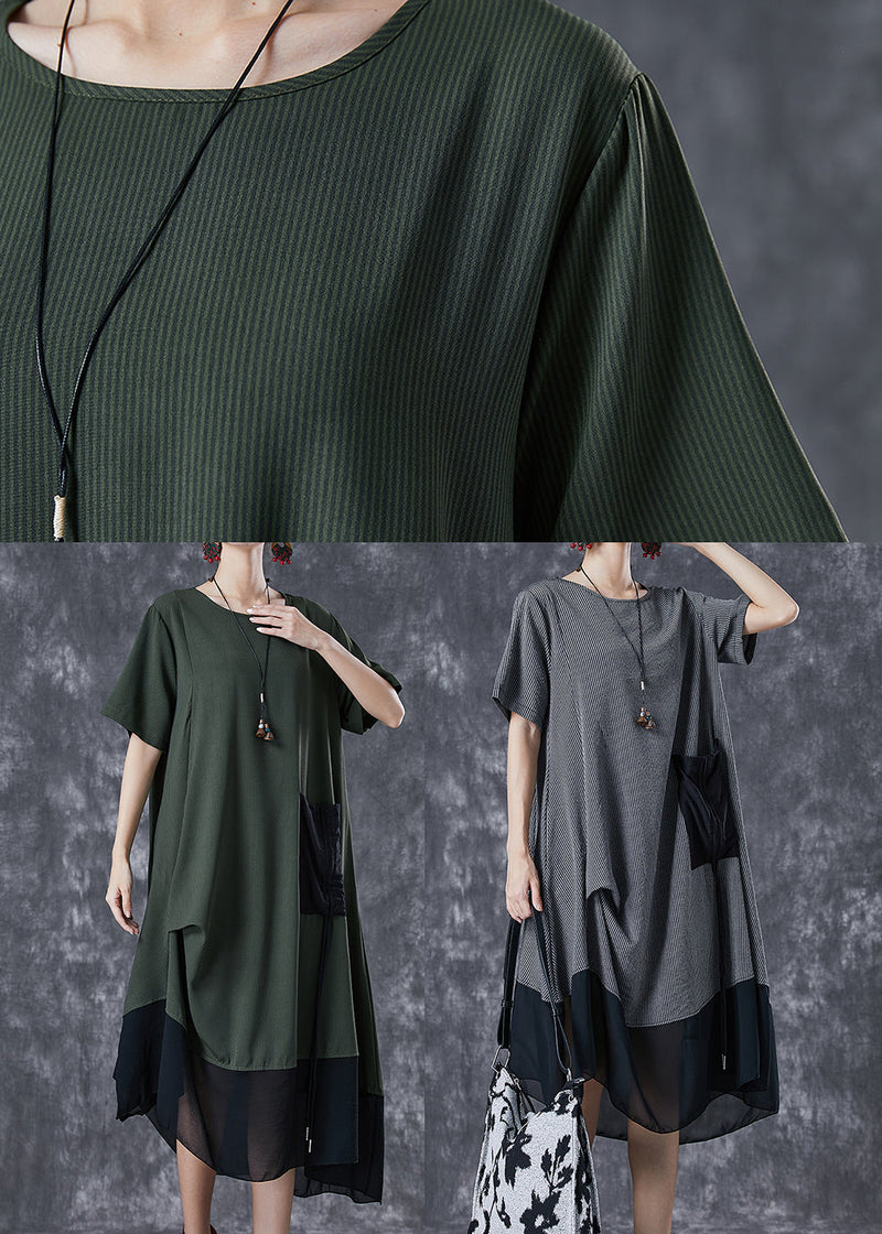 Army Green Cinched Patchwork Chiffon Maxi Dresses Summer