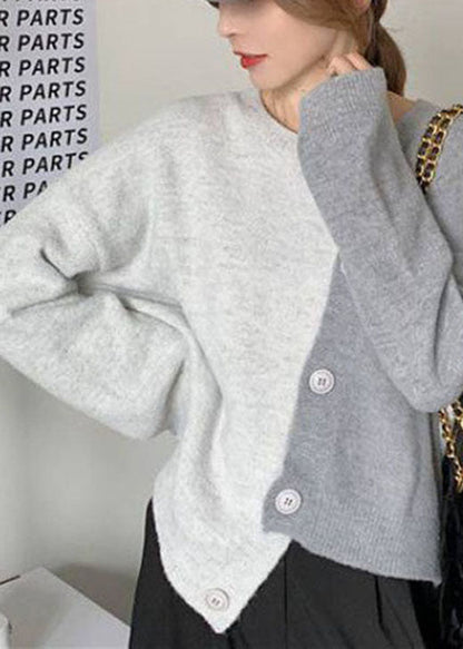 Beige Asymmetrical Button Knit Knit Winter Sweaters