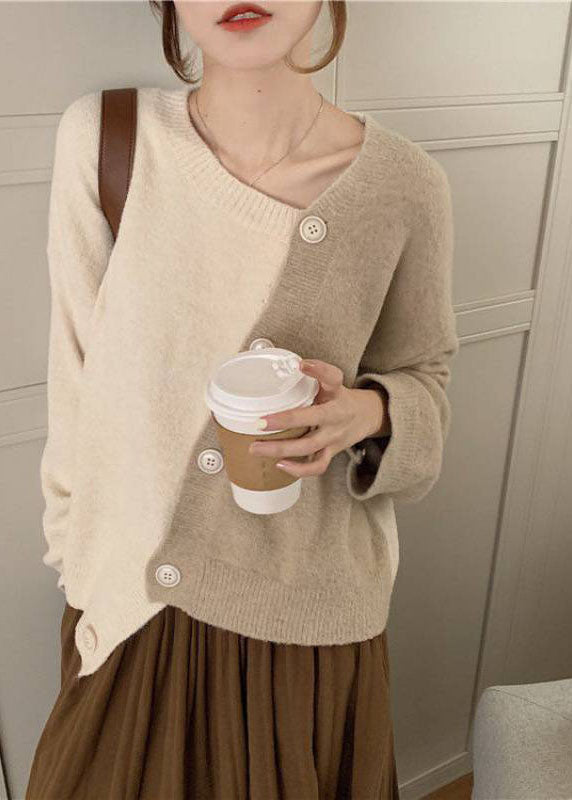 Beige Asymmetrical Button Knit Knit Winter Sweaters