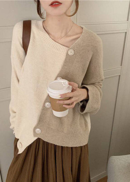 Beige Asymmetrical Button Knit Knit Winter Sweaters