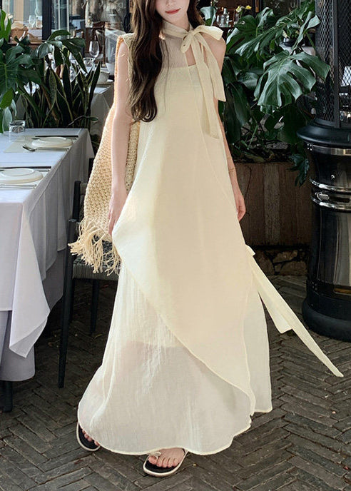 Beige Asymmetrical Chiffon Halter Dresses Summer