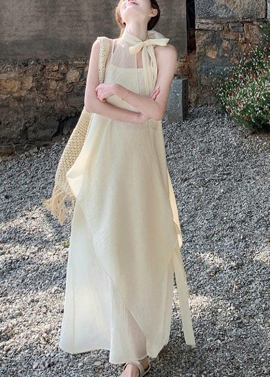Beige Asymmetrical Chiffon Halter Dresses Summer
