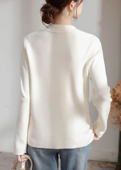 Beige Peter Pan Collar Button Knit Sweater Spring