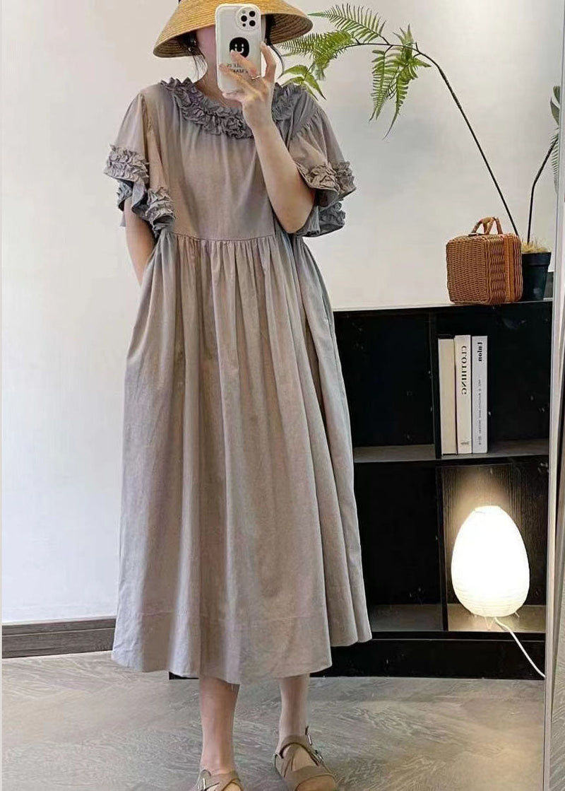 Beige Ruffled Patchwork Cotton Long Dresses Summer