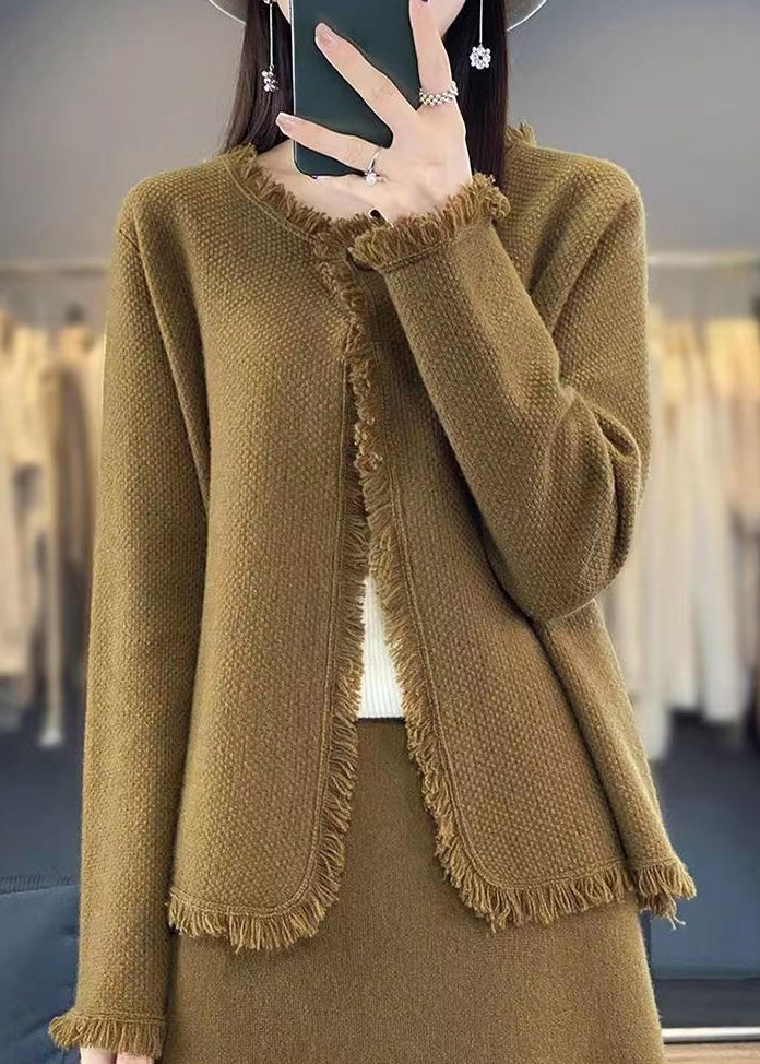 Beige Button Knit Cotton Cardigans Spring