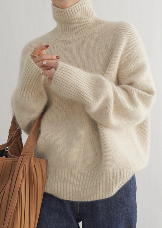 Beige Turtleneck Knit Sweater Winter