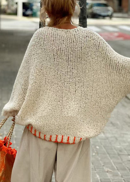 Beige V Neck Hollow Out Knit Sweaters Spring