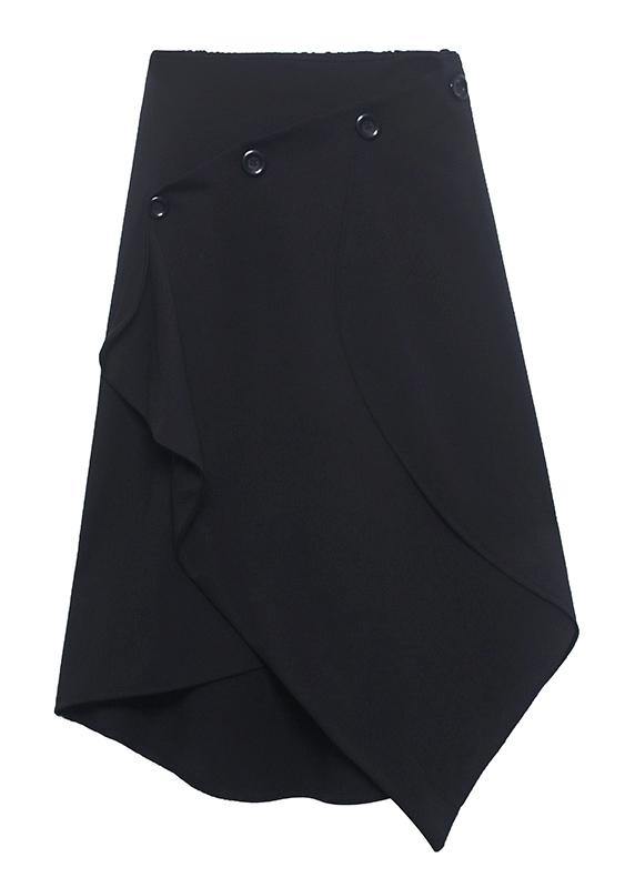 Black Asymmetrical Button Cotton Skirt