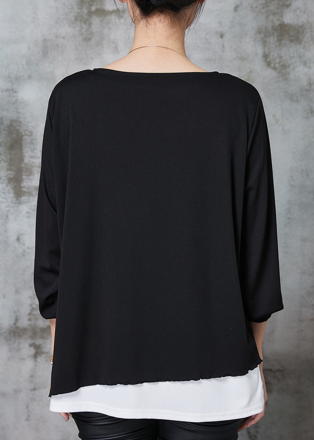 Black Asymmetrical Patchwork Cotton Sweatshirts Top Spring