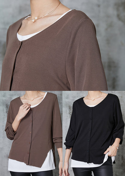 Black Asymmetrical Patchwork Cotton Sweatshirts Top Spring