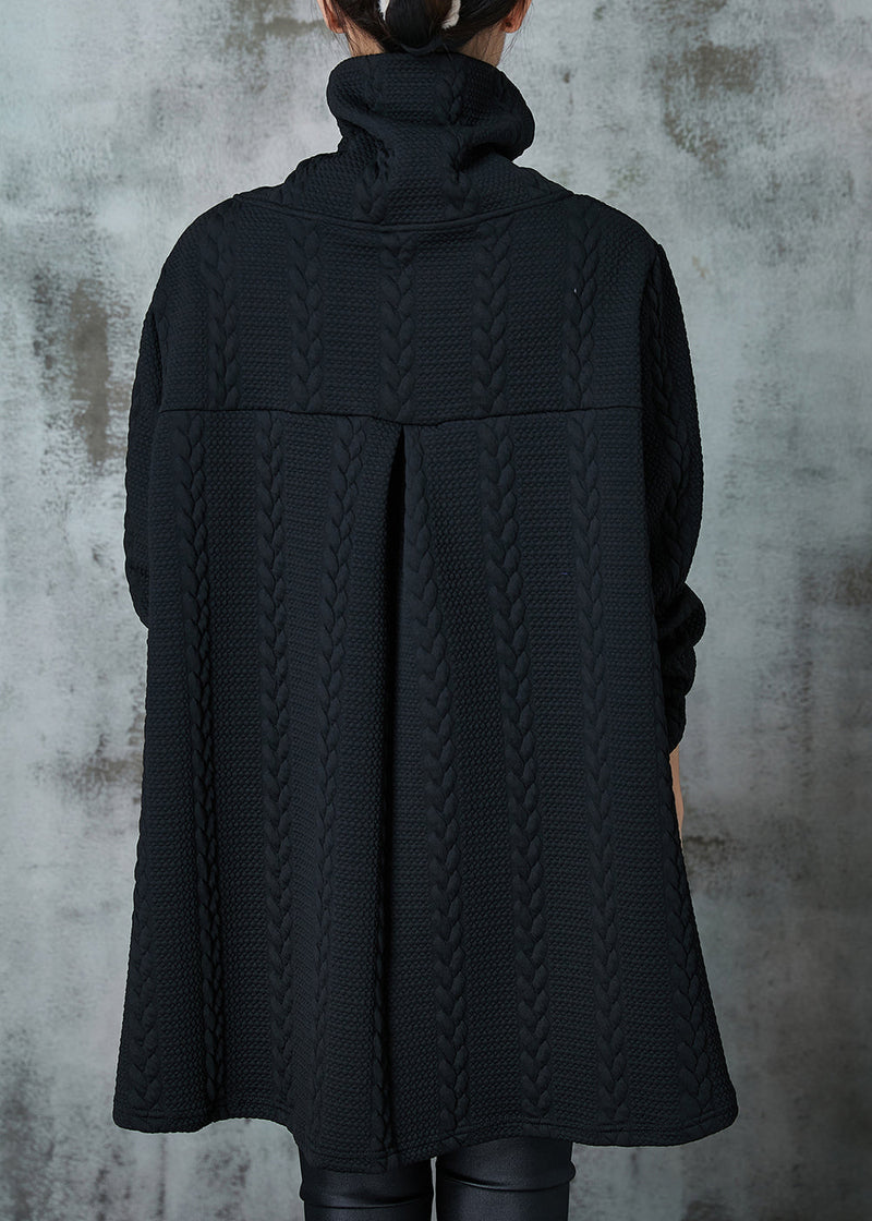 Black Asymmetrical Zippered Knit Sweatshirt Spring