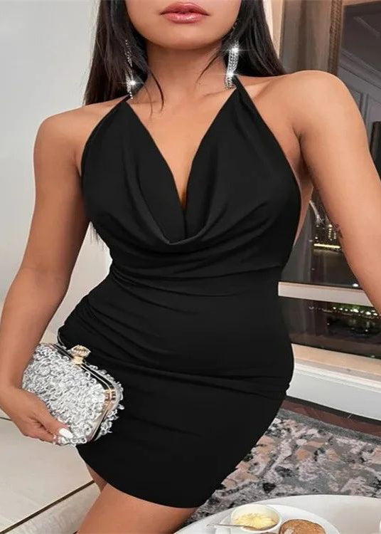 Black Backless Halter Evening Dress Summer