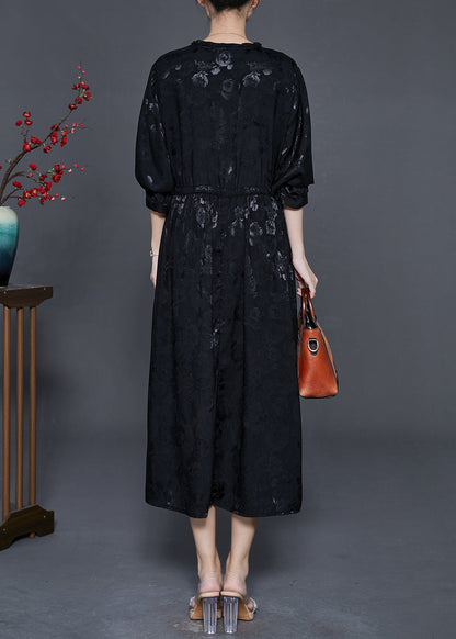 Black Cinched Print Exra Large Hem Silk Dress Fall
