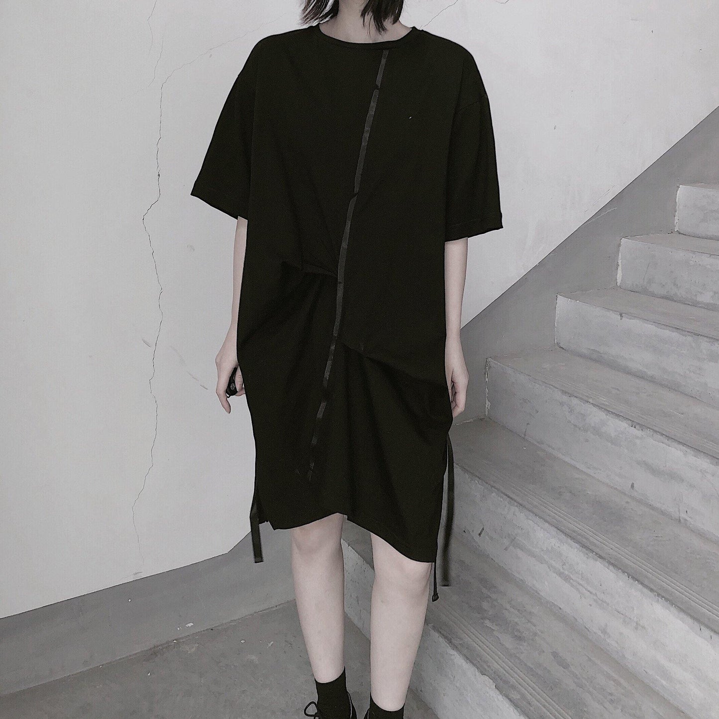 Black Clothes O Neck Half Sleeve Spring Dress