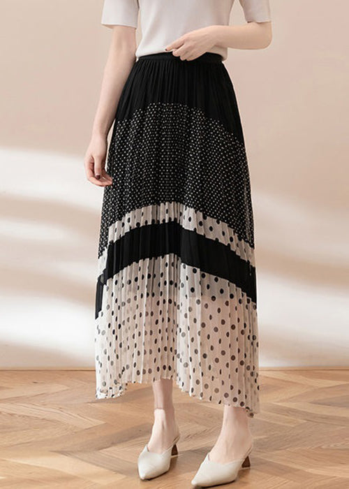 Black Dot Elastic Waist Chiffon Skirts Summer