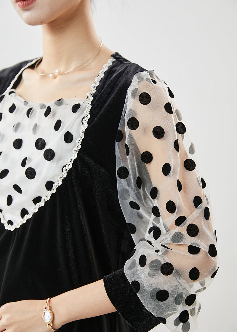 Black Dot Patchwork Velour Fake Two Piece Shirts Spring
