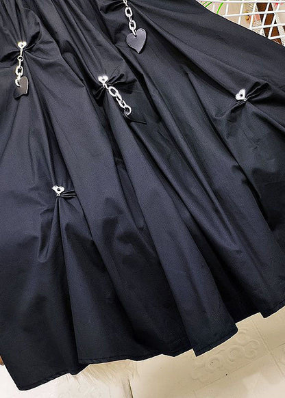 Black Elastic Waist Wrinkled Heart Decorated Cotton Skirts Summer