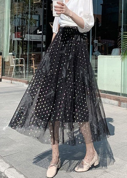 Black Embroidered High Waist Tulle a Line Skirts