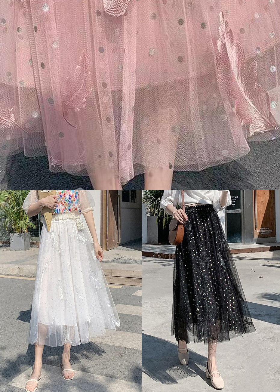 Black Embroidered High Waist Tulle a Line Skirts