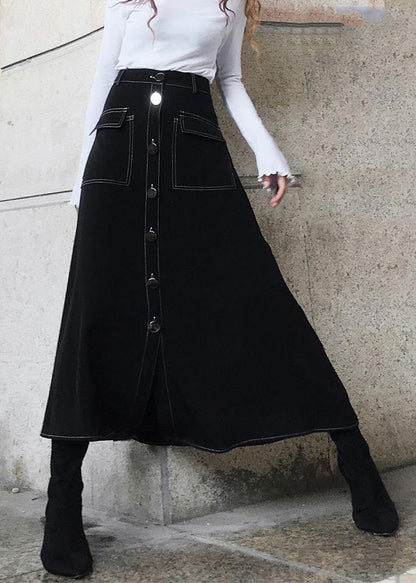 Black High Waist Pockets Skirts Summer