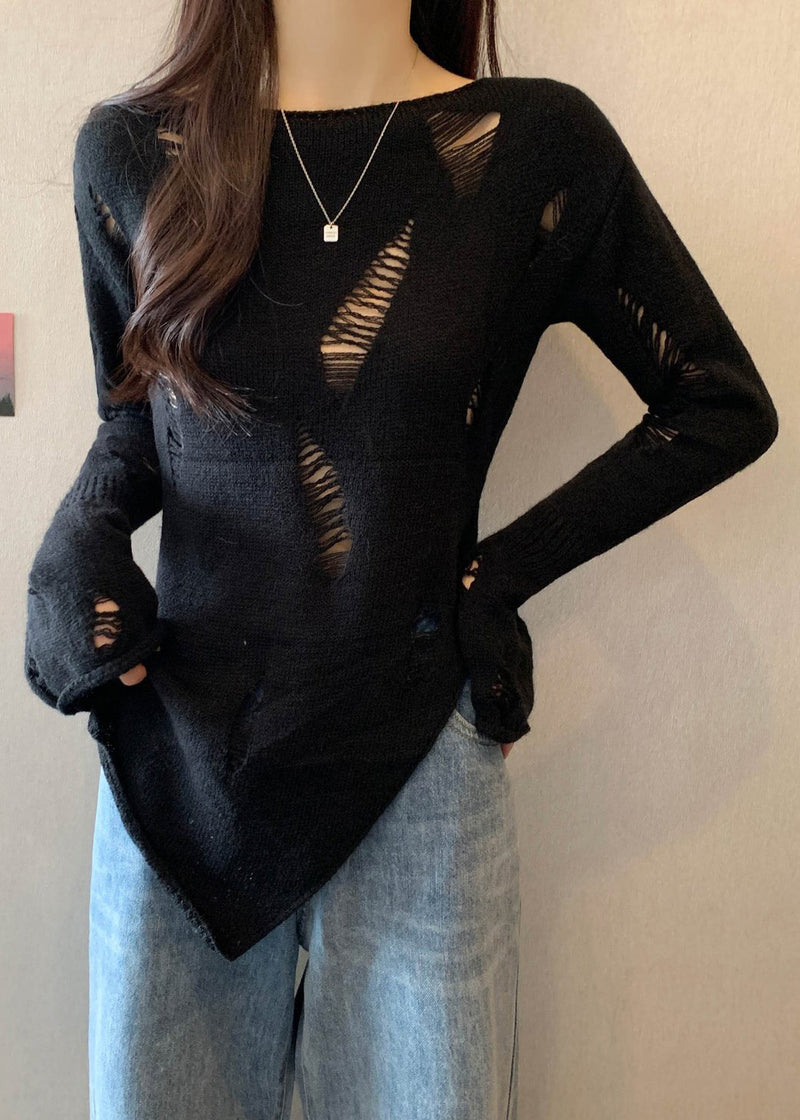 Black Hollow Out Thin Knit Sweater Spring