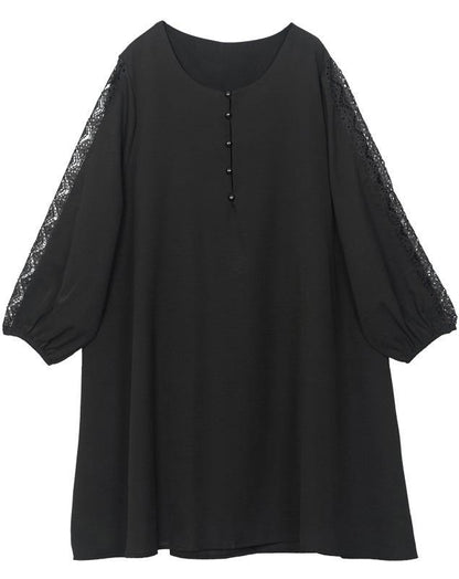 Black Lace Chiffon Button Summerdresses