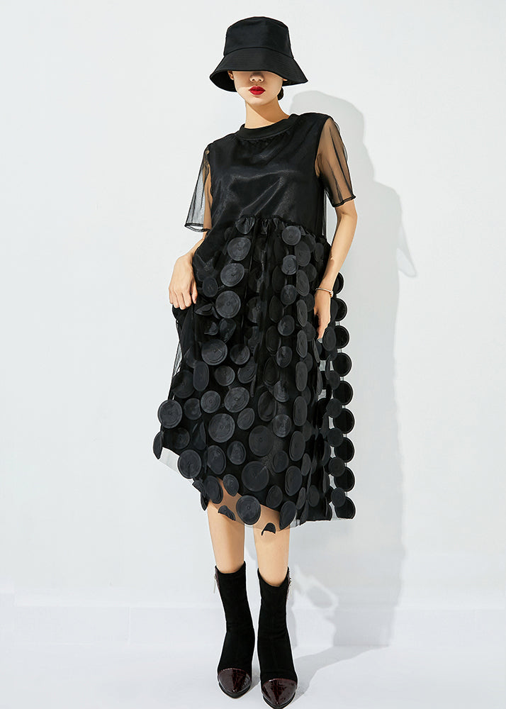 Blue O-neck Patchwork Dot Tulle Holiday Dress Summer