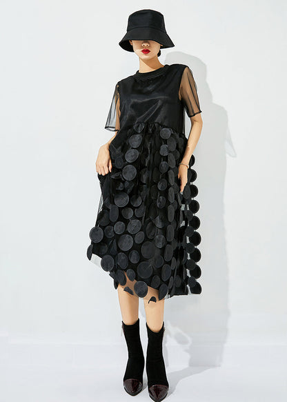 Red O-neck Patchwork Dot Tulle Holiday Dress Summer