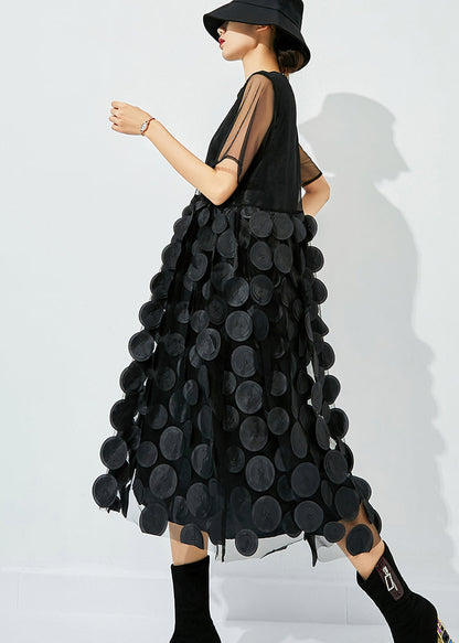 Tea Green O-neck Patchwork Dot Tulle Holiday Dress Summer