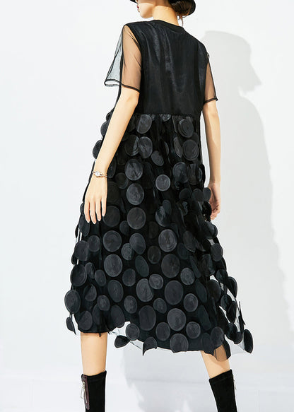 Blue O-neck Patchwork Dot Tulle Holiday Dress Summer