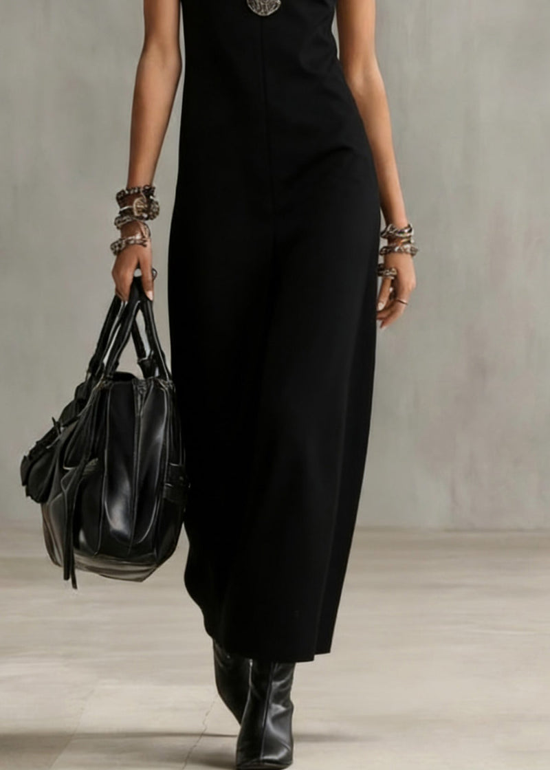 Black O Neck Cotton Long Dress Sleeveless