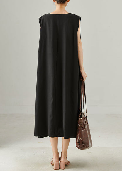 Black Oversized Cotton Maxi Dresses Sleeveless